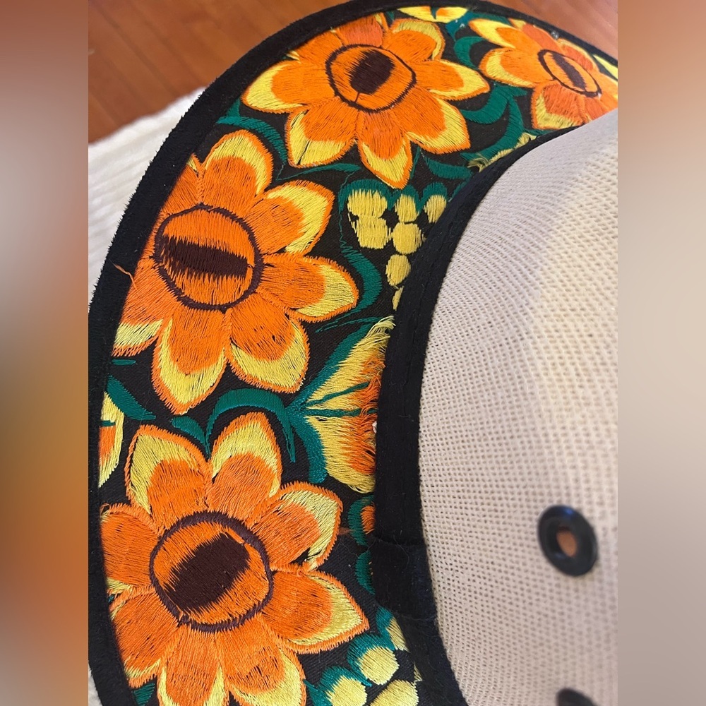 Embroidered Wide Brim Hat Floral Sun Hat Size M - Picture 3 of 3